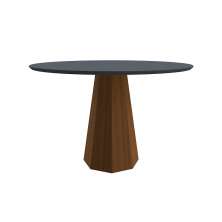 Mesa de Jantar Redonda com Tampo de Vidro Isis Cinza e Imbuia 117 cm