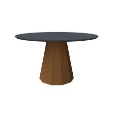 Mesa de Jantar Redonda com Tampo de Vidro Isis Cinza e Imbuia 135 cm
