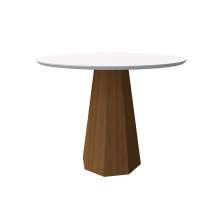 Mesa de Jantar Redonda com Tampo de Vidro Isis Off White e Imbuia 100 cm