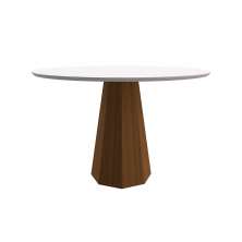 Mesa de Jantar Redonda com Tampo de Vidro Isis Off White e Imbuia 117 cm