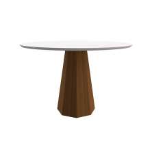 Mesa de Jantar Redonda com Tampo de Vidro Isis Off White e Imbuia 135 cm
