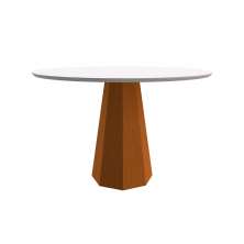 Mesa de Jantar Redonda com Tampo de Vidro Isis Off White e Ype 117 cm