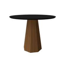 Mesa de Jantar Redonda com Tampo de Vidro Isis Preta e Imbuia 100 cm