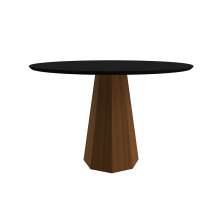 Mesa de Jantar Redonda com Tampo de Vidro Isis Preta e Imbuia 117 cm