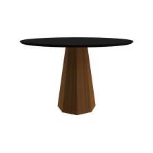 Mesa de Jantar Redonda com Tampo de Vidro Isis Preta e Imbuia 135 cm