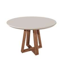 Mesa de Jantar Redonda com Tampo de Vidro Off White Bennett Natural 115 cm
