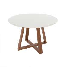 Mesa de Jantar Redonda com Tampo de Vidro Off White Bennett Natural 135 cm