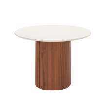 Mesa de Jantar Redonda com Tampo de Vidro Off White Kalina Canela 115 cm