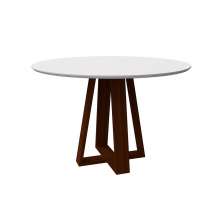 Mesa de Jantar Redonda com Tampo de Vidro Vitoria Off White e AmÃªndoa 117 cm