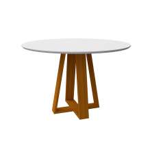 Mesa de Jantar Redonda com Tampo de Vidro Vitoria Off White e Ype 117 cm