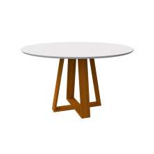 Mesa de Jantar Redonda com Tampo de Vidro Vitoria Off White e Ype 135 cm