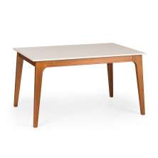 Mesa de Jantar Retangular com Tampo MDF Happy Off White e Garapa 139 cm
