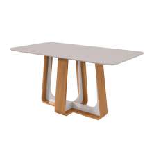 Mesa de Jantar Retangular com Tampo de MDF 25 mm e Vidro Sintonia Off White e Amêndoa 170 cm
