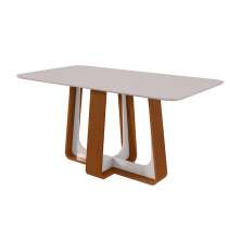 Mesa de Jantar Retangular com Tampo de MDF 25 mm e Vidro Sintonia Off White e Frassino 160 cm