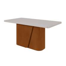 Mesa de Jantar Retangular com Tampo de MDF 40 mm e Vidro Luar I Off White e Frassino 170 cm