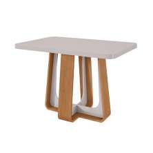 Mesa de Jantar Retangular com Tampo de MDF 40 mm e Vidro Sintonia Off White e Amêndoa 120 cm