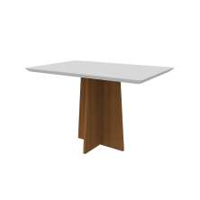 Mesa de Jantar Retangular com Tampo de Vidro Anitta Off White e Imbuia 120 cm