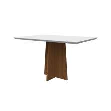 Mesa de Jantar Retangular com Tampo de Vidro Anitta Off White e Imbuia 135 cm