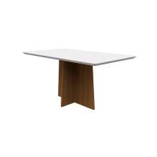 Mesa de Jantar Retangular com Tampo de Vidro Anitta Off White e Imbuia 160 cm