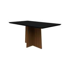 Mesa de Jantar Retangular com Tampo de Vidro Anitta Preta e Imbuia 160 cm
