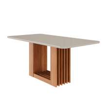 Mesa de Jantar Retangular com Tampo de Vidro Ariela Off White e Cinamomo 180 cm
