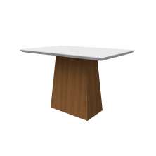 Mesa de Jantar Retangular com Tampo de Vidro Bárbara Off White e Imbuia 120 cm