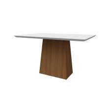 Mesa de Jantar Retangular com Tampo de Vidro Bárbara Off White e Imbuia 135 cm