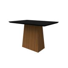 Mesa de Jantar Retangular com Tampo de Vidro Bárbara Preta e Imbuia 120 cm