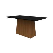 Mesa de Jantar Retangular com Tampo de Vidro Bárbara Preta e Imbuia 160 cm