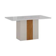 Mesa de Jantar Retangular com Tampo de Vidro Doha Off White e Amadeirado 120 cm