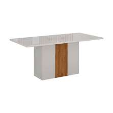 Mesa de Jantar Retangular com Tampo de Vidro Doha Off White e Amadeirado 160 cm
