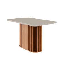 Mesa de Jantar Retangular com Tampo de Vidro Julieta Off White e Cinamomo 130 cm