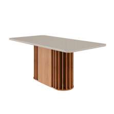 Mesa de Jantar Retangular com Tampo de Vidro Julieta Off White e Cinamomo 180 cm