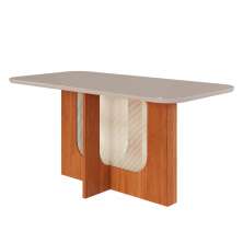 Mesa de Jantar Retangular com Tampo de Vidro Louise Cinamomo e Off White 160 cm