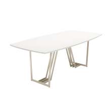 Mesa de Jantar Retangular com Tampo de Vidro Off White Albany Champanhe 219 cm