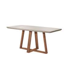 Mesa de Jantar Retangular com Tampo de Vidro Off White Bennett Natural 180 cm