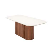 Mesa de Jantar Retangular com Tampo de Vidro Off White Kalina Canela 219 cm