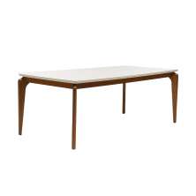 Mesa de Jantar Retangular com Tampo de Vidro Off White Lauren Natural 182 cm