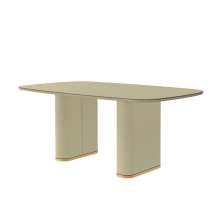 Mesa de Jantar Retangular com Tampo de Vidro Off White Lintz Bege e Dourado 219 cm