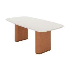 Mesa de Jantar Retangular com Tampo de Vidro Off White Lintz Caramelo e Canela 219 cm