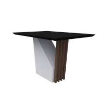 Mesa de Jantar Retangular com Tampo de Vidro Preto Veneza Off White e Imbuia 120 cm