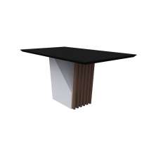 Mesa de Jantar Retangular com Tampo de Vidro Preto Veneza Off White e Imbuia 160 cm