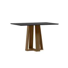 Mesa de Jantar Retangular com Tampo de Vidro Rubi Preto e Imbuia 120 cm