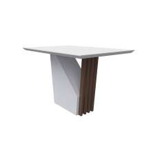 Mesa de Jantar Retangular com Tampo de Vidro Veneza Off White e Imbuia 120 cm
