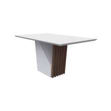 Mesa de Jantar Retangular com Tampo de Vidro Veneza Off White e Imbuia 160 cm