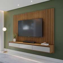Painel para TV até 75 Polegadas Aden 3 PT Freijó e Off White 217 cm