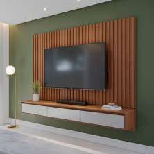 Painel para TV até 75 Polegadas Aden 3 PT Natural e Off White 182 cm
