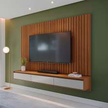 Painel para TV até 75 Polegadas Aden 3 PT Natural e Off White 217 cm