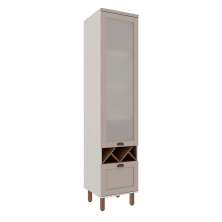 Paneleiro com Vidro Iluminata 1 Porta 1 Gaveta Branco e Fendi