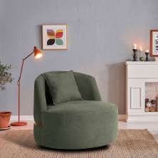 Poltrona Giratória Laila Bouclé Verde e Dourado